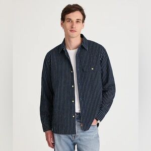 NWT Madewell Indigo Dyed Stripe Work Shirt Men’s XS Button Down Navy $118 NW006